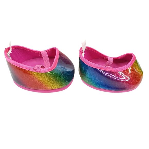 Build A Bear Workshop Pink Rainbow Glitter Shoes Flats BABW BAB - Picture 4 of 7